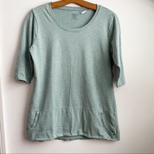 Toad&Co Gray Green Stripe Half Sleeve T-Shirt Tee Top Front Pocket Size S